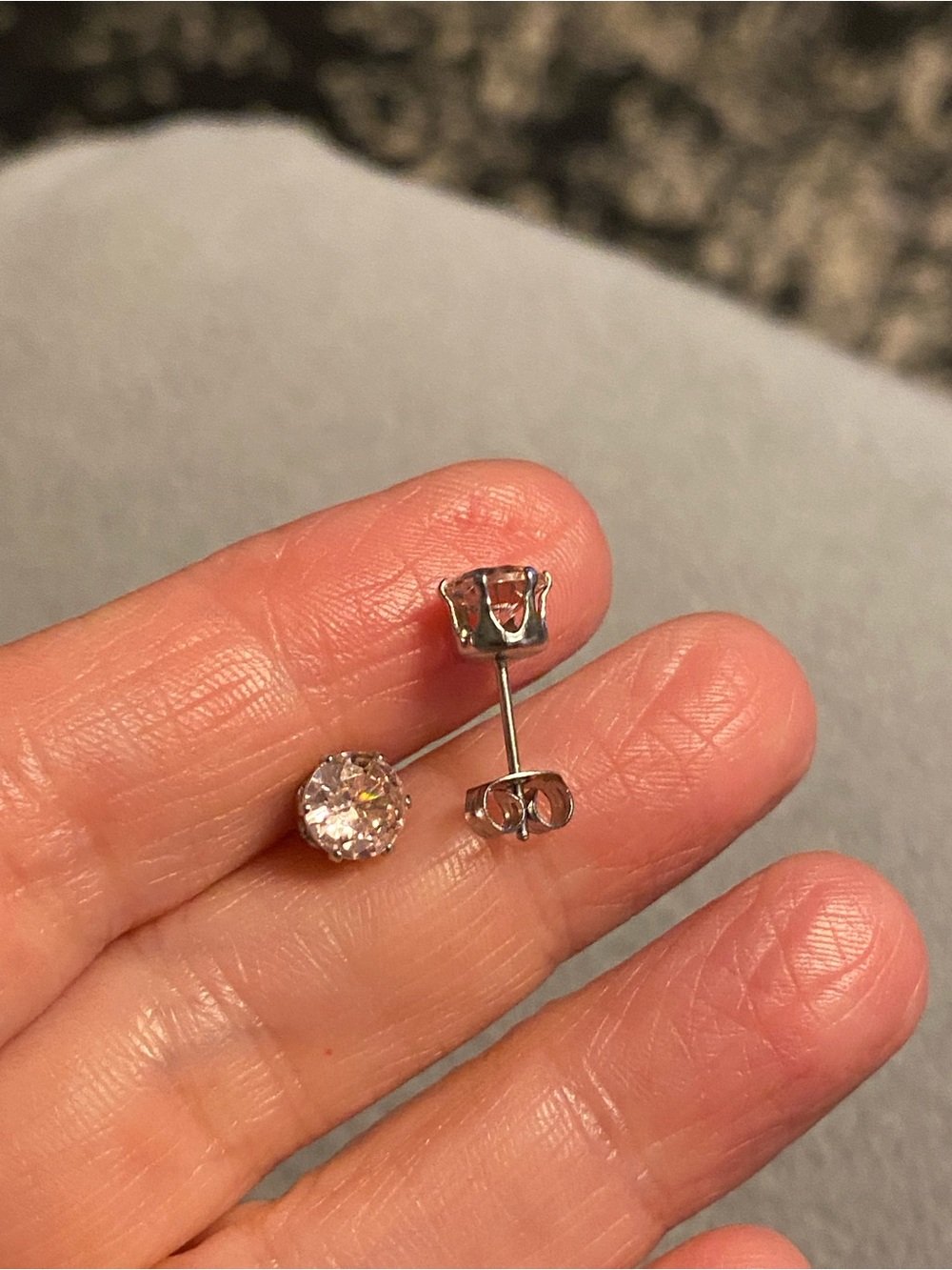 Classic light pink Cubic Zirconia Stud Earrings in Silver Tone